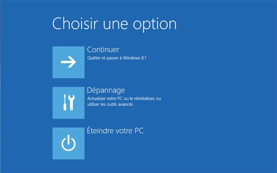 Sélectionner l'option Dépannage-Windows 8