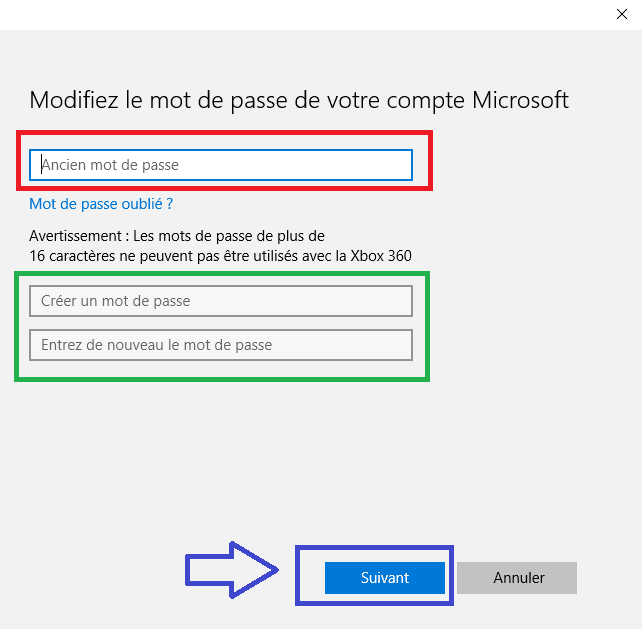 changer le mot de passe Windows 10
