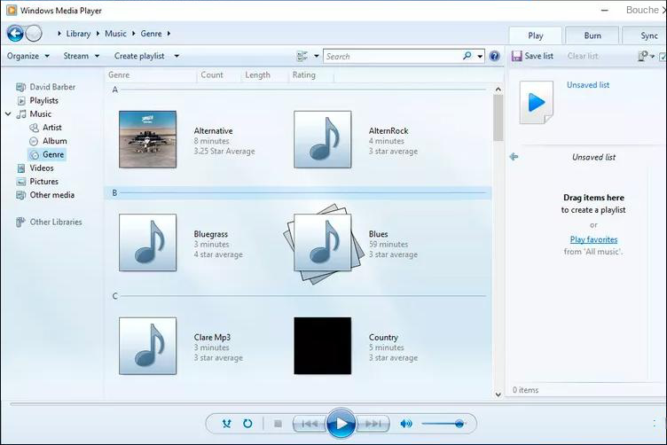 Interface du lecteur Windows Media