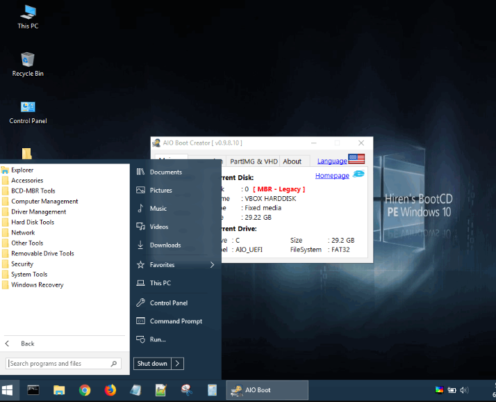 Hiren's BootCD PE - Windows 10 PE x64 pour les PC de nouvelle génération