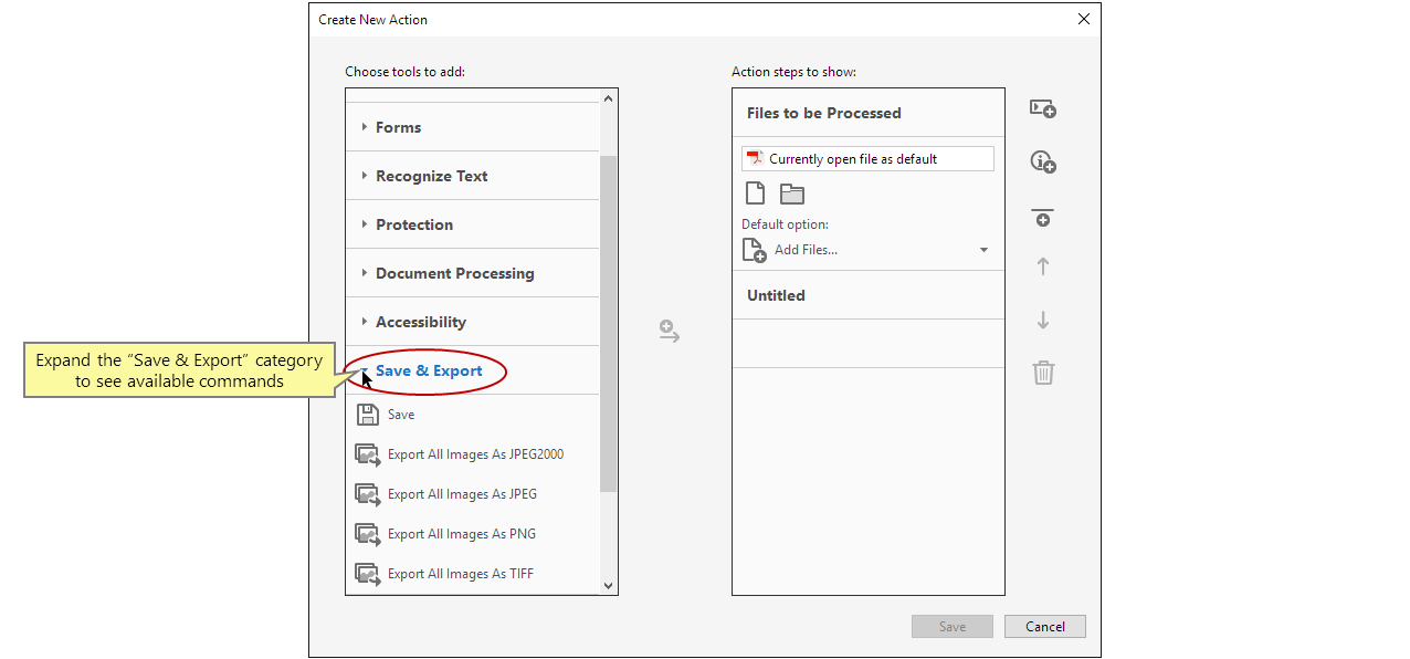 Développer la catégorie Enregistrer et Exporter
