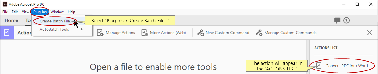 Ouvrir la boîte de dialogue Créer un fichier par lots en ligne de commande