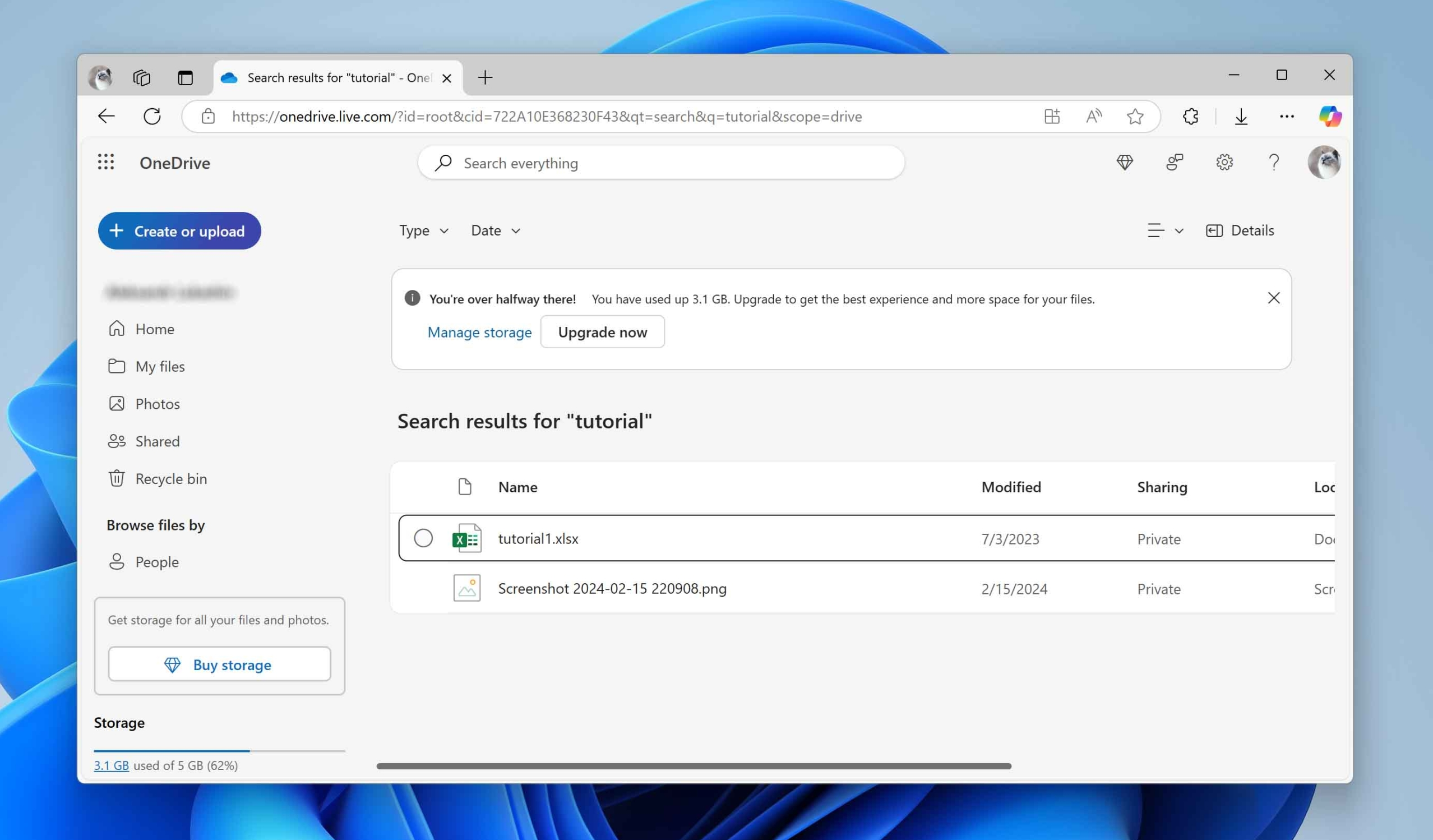 Rechercher des fichiers dans OneDrive