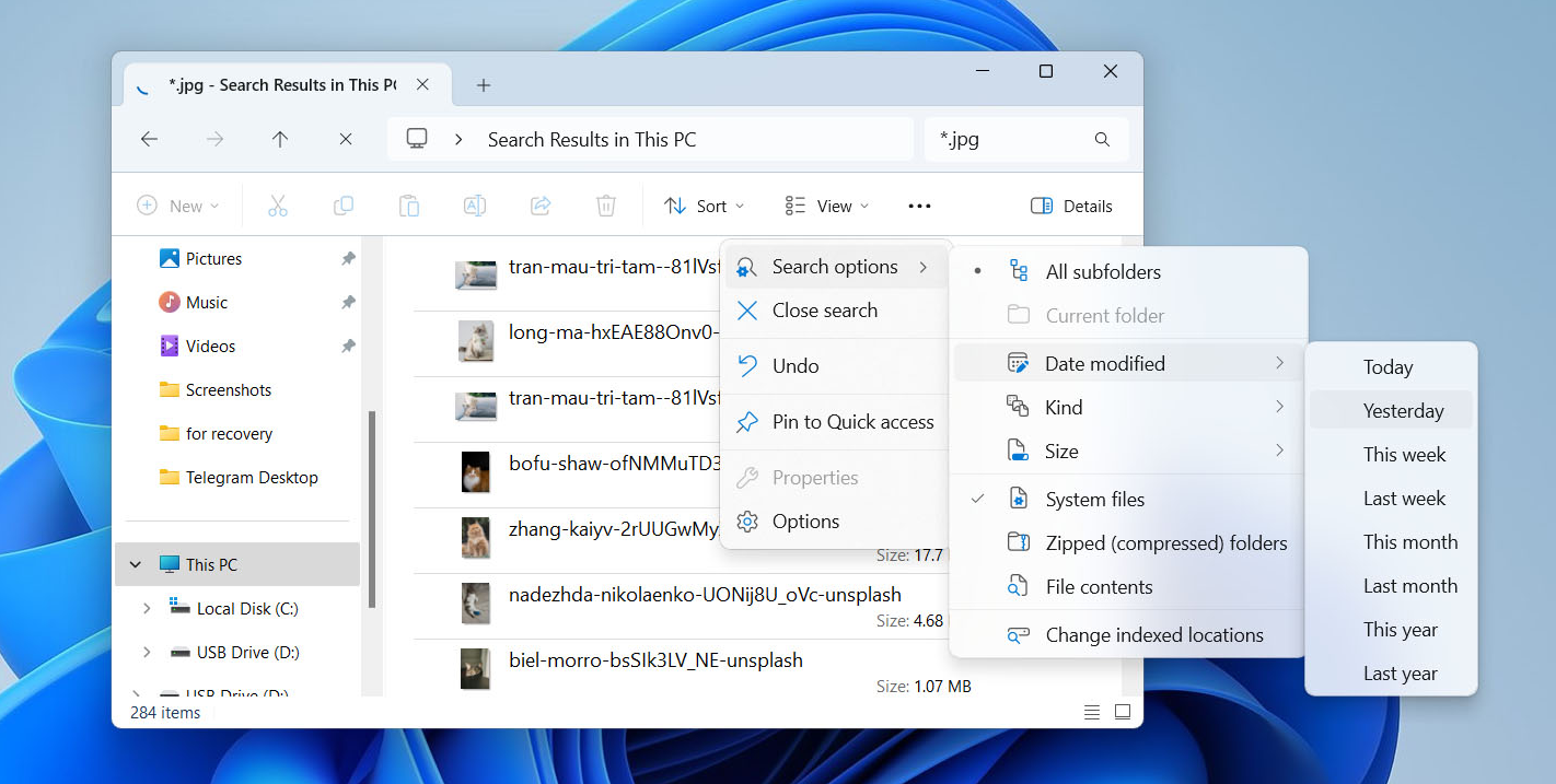 Utiliser les options de recherche sur Windows