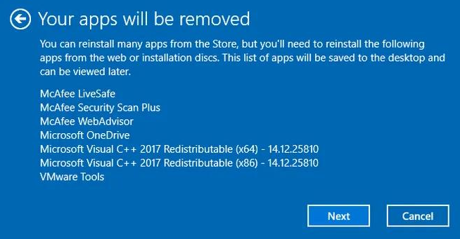 les applications seront supprimées