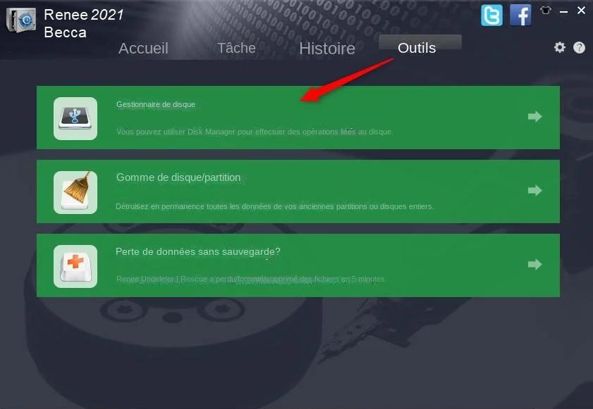 ouvrir le gestionnaire de disque dans Renee Becca