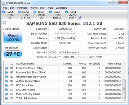 utiliser CrystalDiskInfo pour vérifier l'état du disque SSD
