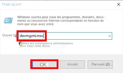 Entrez la commande pour ouvrir le Gestionnaire de périphériques