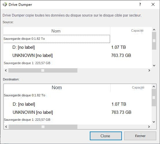 Sélectionnez le disque dur qui doit sauvegarder et enregistrer les données