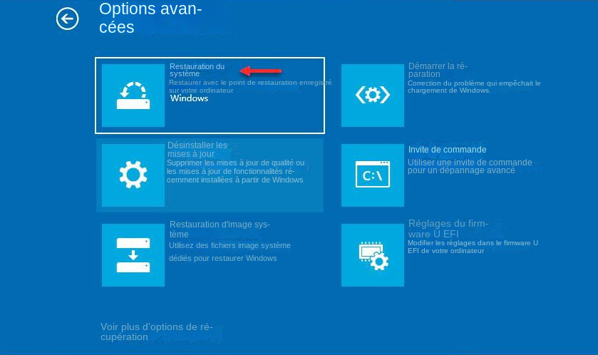 Sélectionnez Restauration du système
