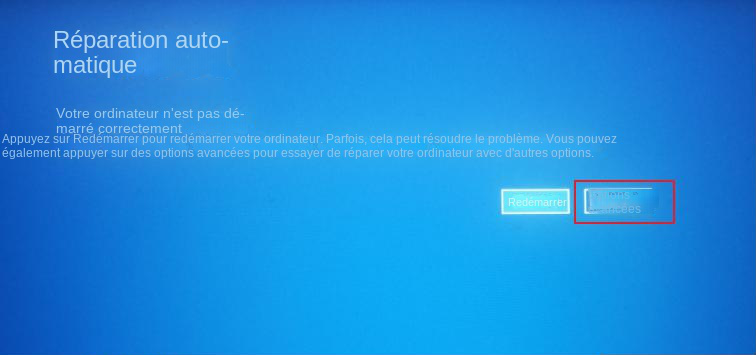 Options avancées de réparation automatique
