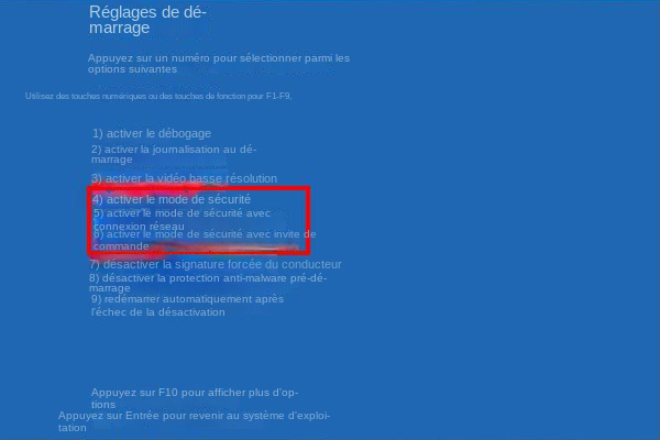 Choisissez de démarrer le mode sans échec avec l'invite de commande