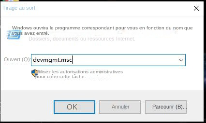 Entrez la commande du gestionnaire de périphériques