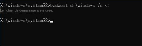Entrez la commande bcdboot