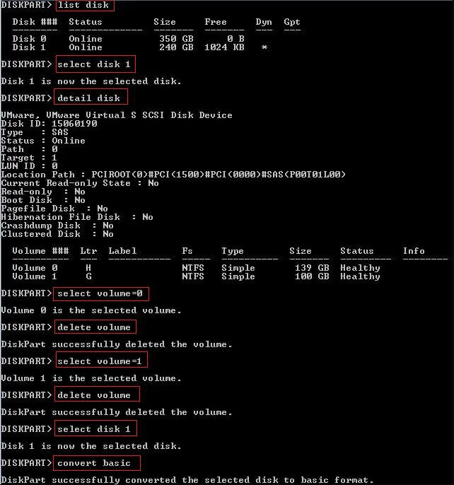 convertir diskpart en disque de base