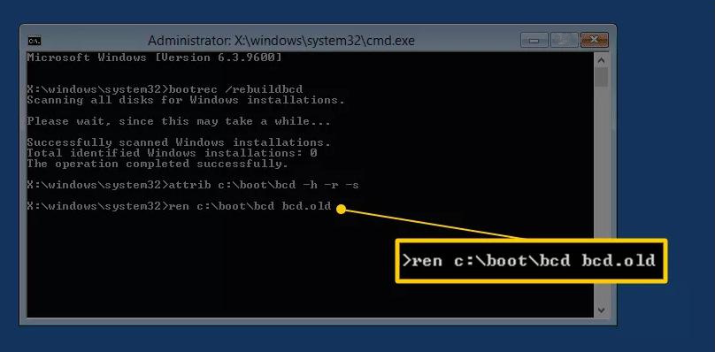 Entrez ren c:\bootbcd bcd.old