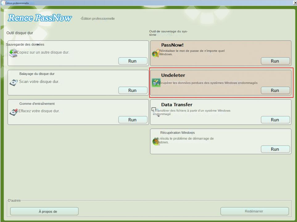 Sélectionnez le bouton Undeleter Recover Data