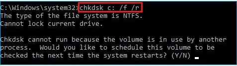 Entrez la commande chkdsk c /f /r