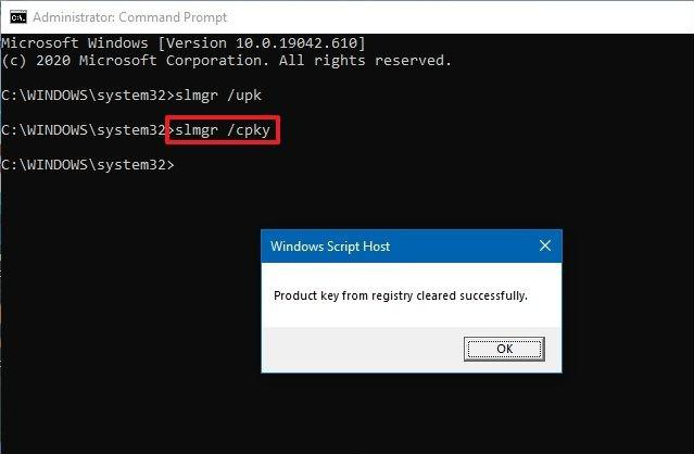Tapez slmgr /cpky