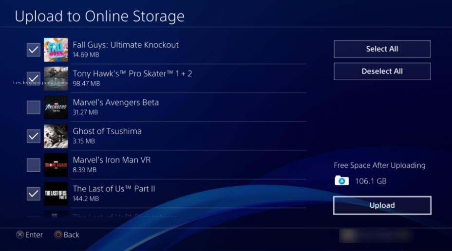 Sélectionnez les jeux PS4 téléchargés sur le stockage en ligne