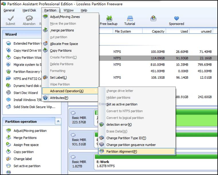 cliquer sur partition