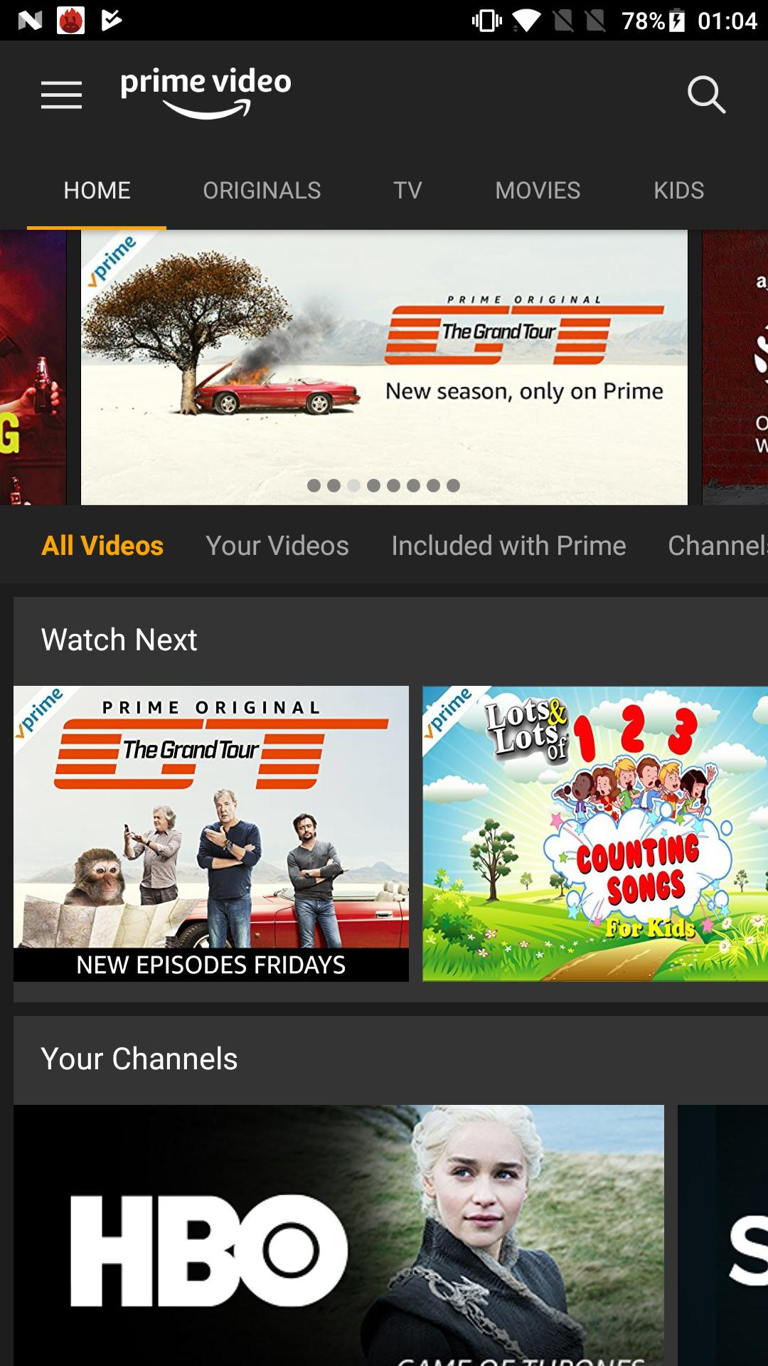 Interface de fonctionnement du logiciel Prime Video