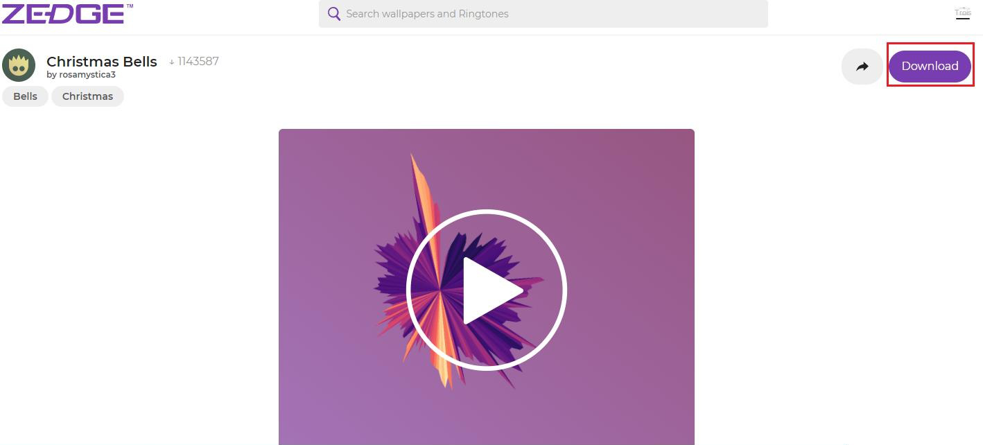 Page de téléchargement de zedge.net