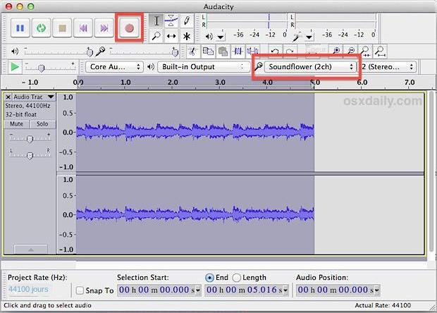 Cliquez sur le bouton d'enregistrement d'Audacity pour commencer l'enregistrement audio