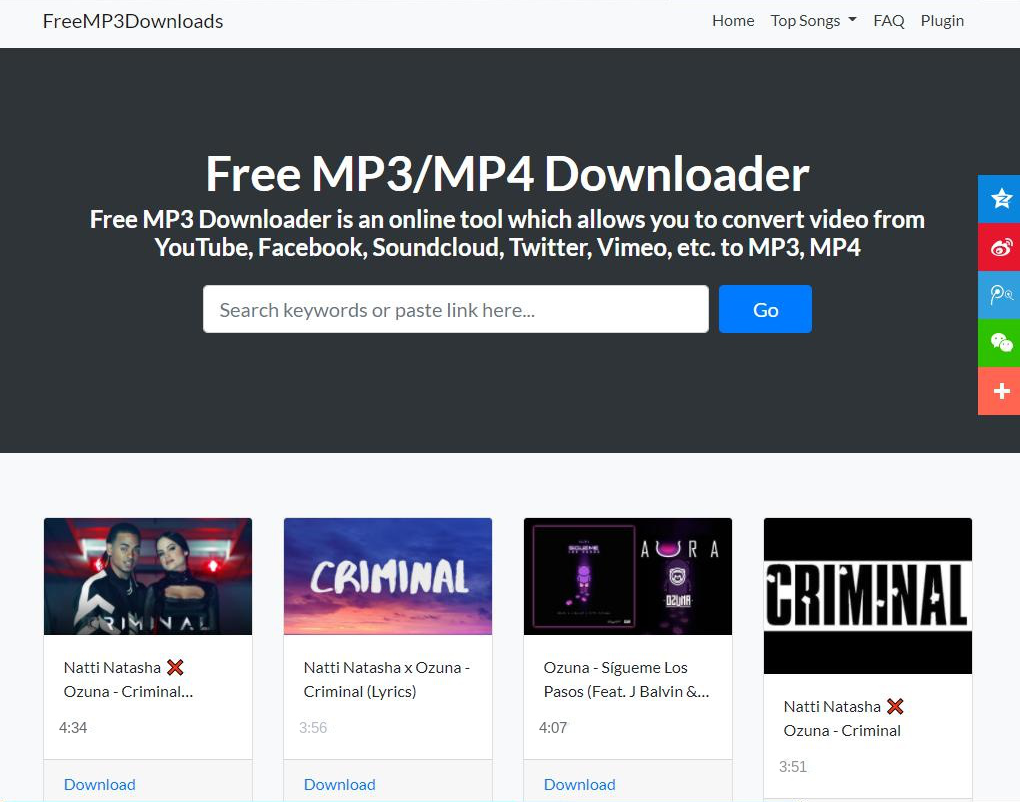 Interface du site Web FreeMP3Downloads