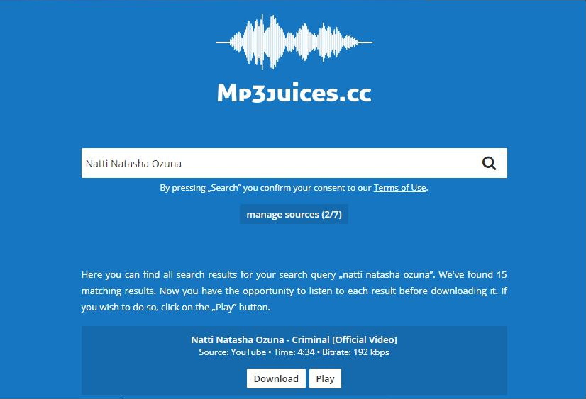 Page du site Mp3Juices.cc