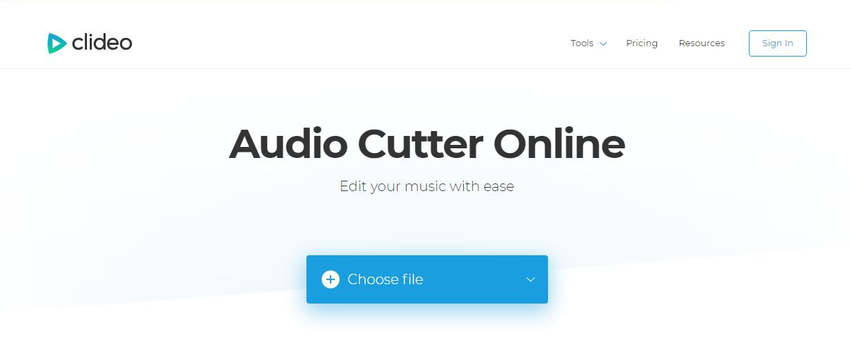 L'interface de fonctionnement de l'outil d'édition audio en ligne Clideo