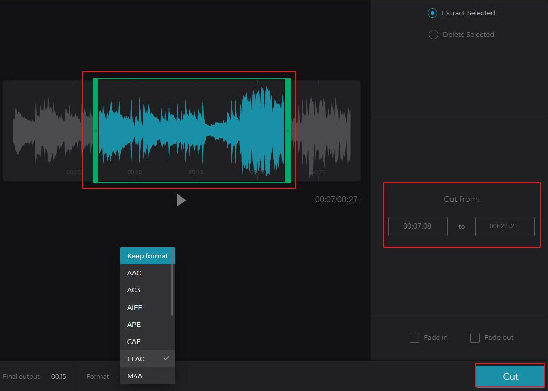 Outil d'édition audio en ligne Clideo pour couper l'audio