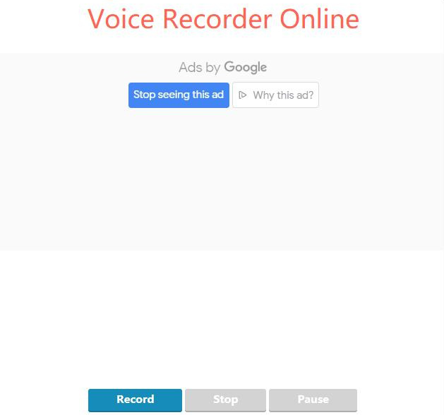 Interface de fonctionnement de l'outil d'enregistrement en ligne Voice Recorder Online