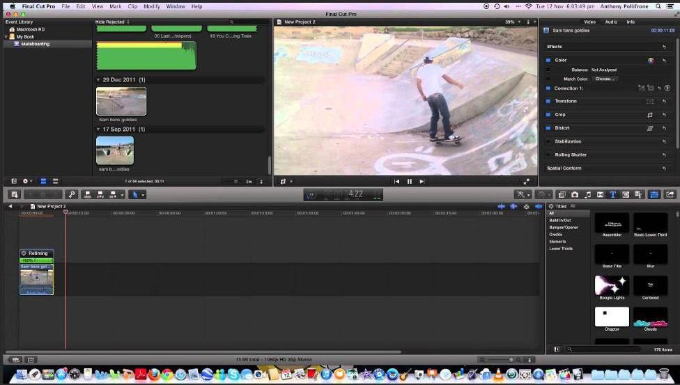 Interface d'utilisation du logiciel Final Cut Pro