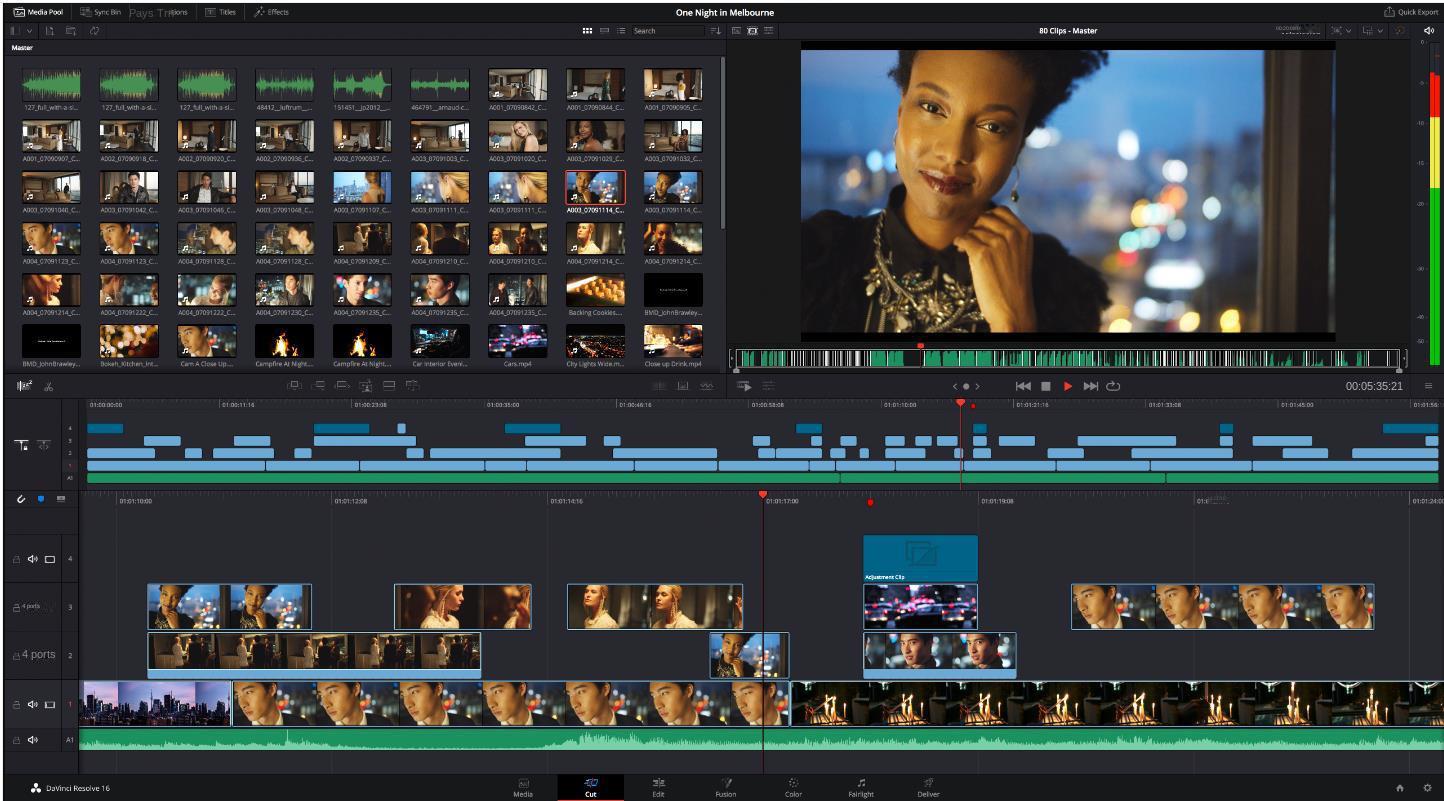 Interface du logiciel DaVinci Resolve