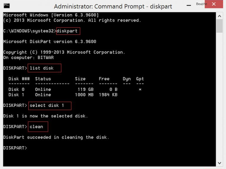 commande diskpart