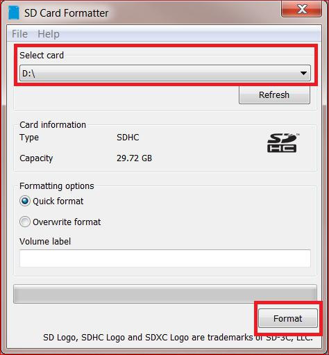 Forcer le formatage de la carte SD