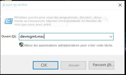 Entrez la commande du gestionnaire de périphériques