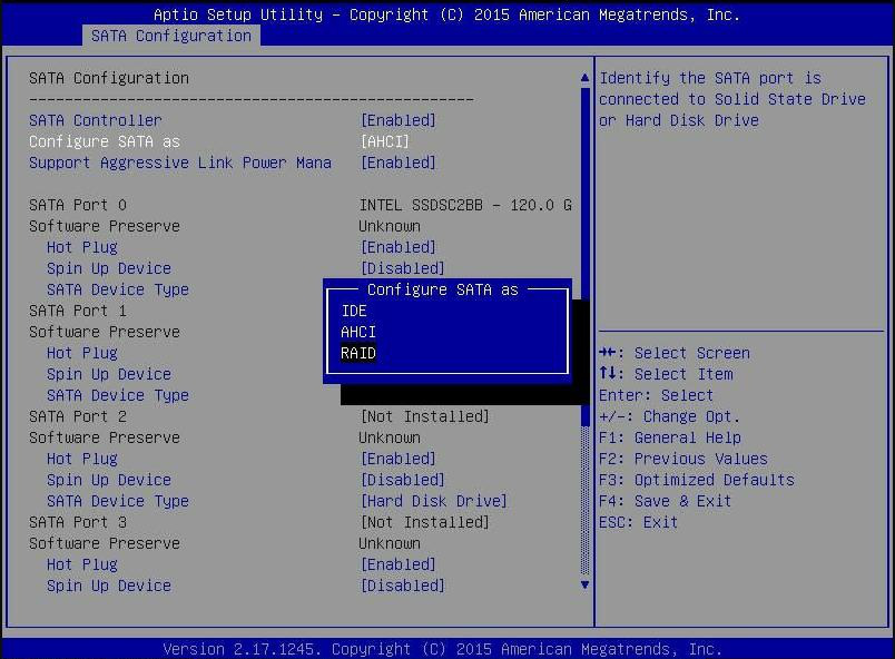 Entrez dans l'interface de configuration SATA