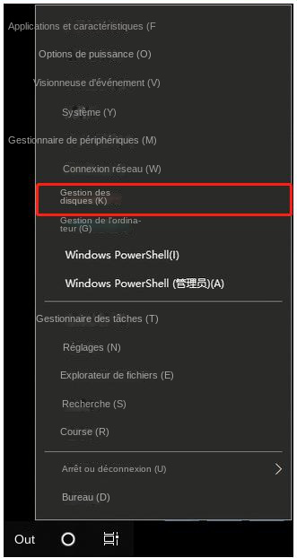 Cliquez sur Gestion des disques