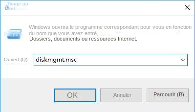 Exécutez la fenêtre d'entrée diskmgmt msc