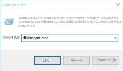 Exécutez la fenêtre d'entrée diskmgmt.msc