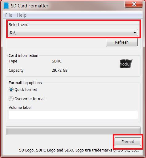 Forcer le formatage de la carte SD