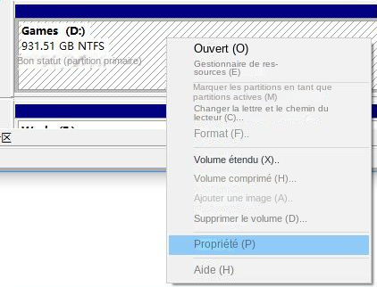 clic droit propriétés du disque