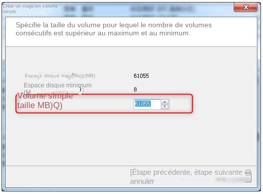 spécifier la taille du volume