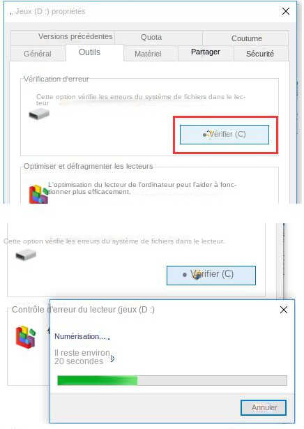 Cliquez sur Vérifier le disque
