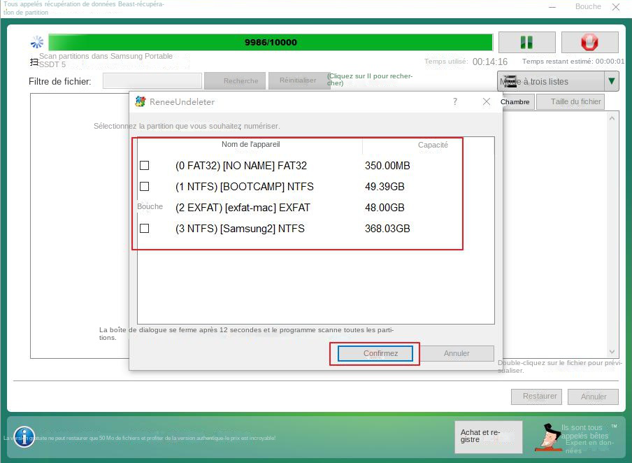 Sélectionnez la partition du disque dur