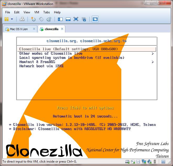 Interface du logiciel Clonezilla