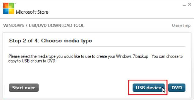 Outil de téléchargement Windows USB/DVD sélectionner le type de support