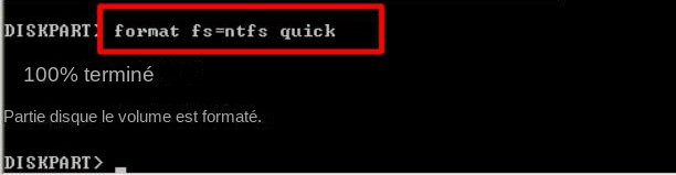 Entrez le format de commande fs=ntfs rapide